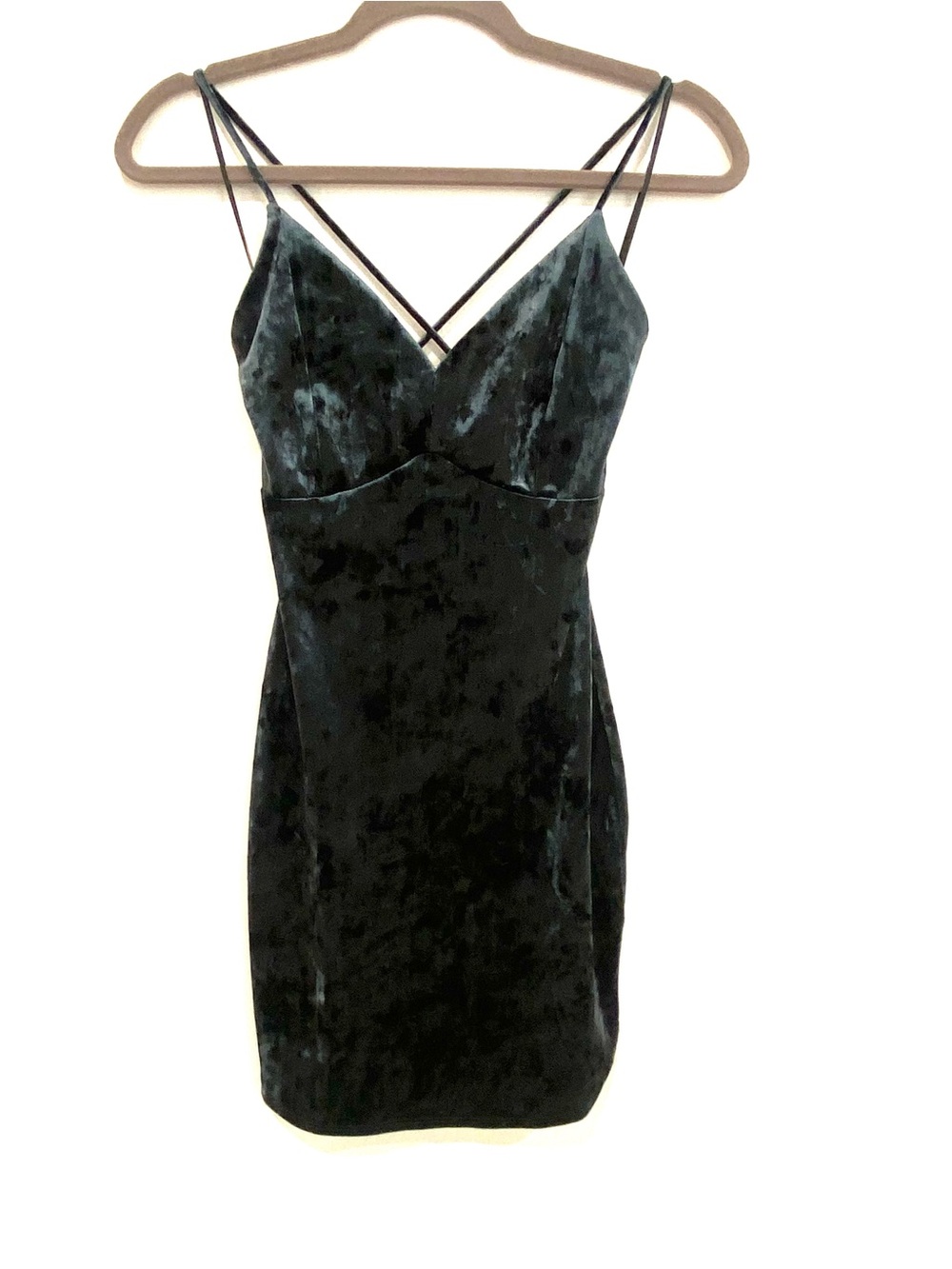WINDSOR GREEN GRAY SPAGHETTI STRAP VELVET MINI DRESS SIZE SMALL
